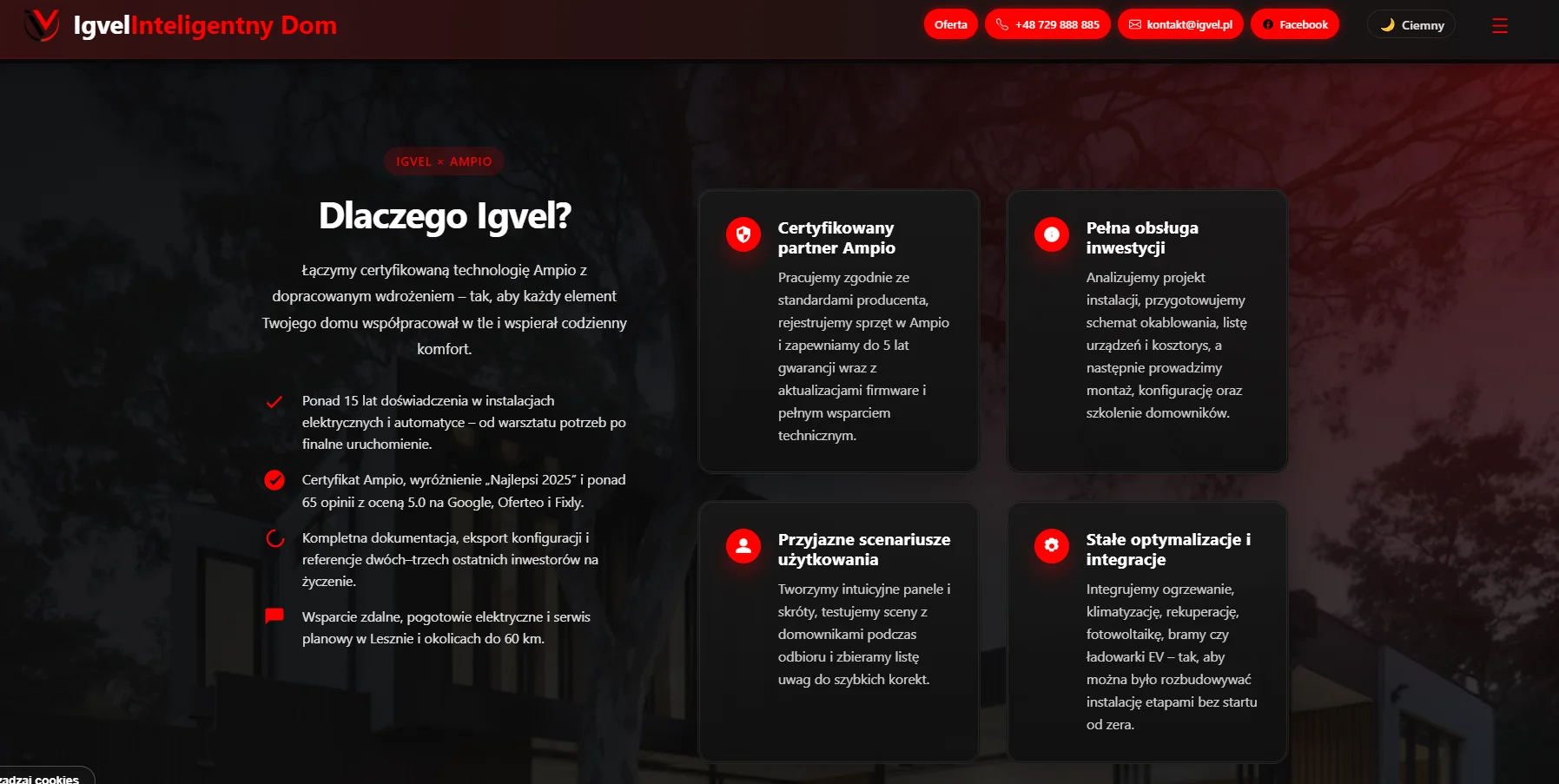 Zrzut ekranu strony igvel.pl, firmy z branży smart home